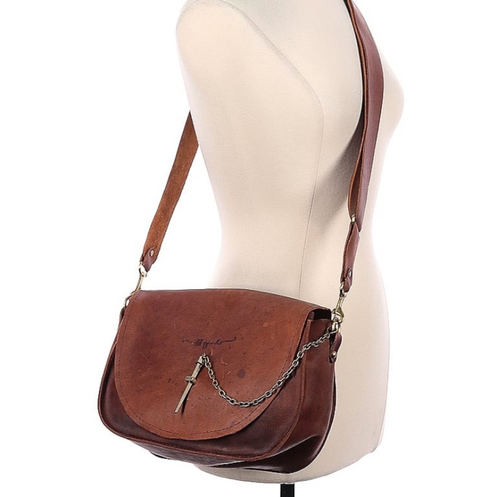 Brown Leather Crossbody Bag Chain Accent La Boba Finn’s Fickle Goods Handmade